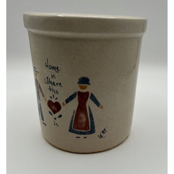 Vtg 1987 RRP Co Roseville Stoneware 1 qt High‎ Jar Crock Hand Painted Amish Home - Picture 3 of 9